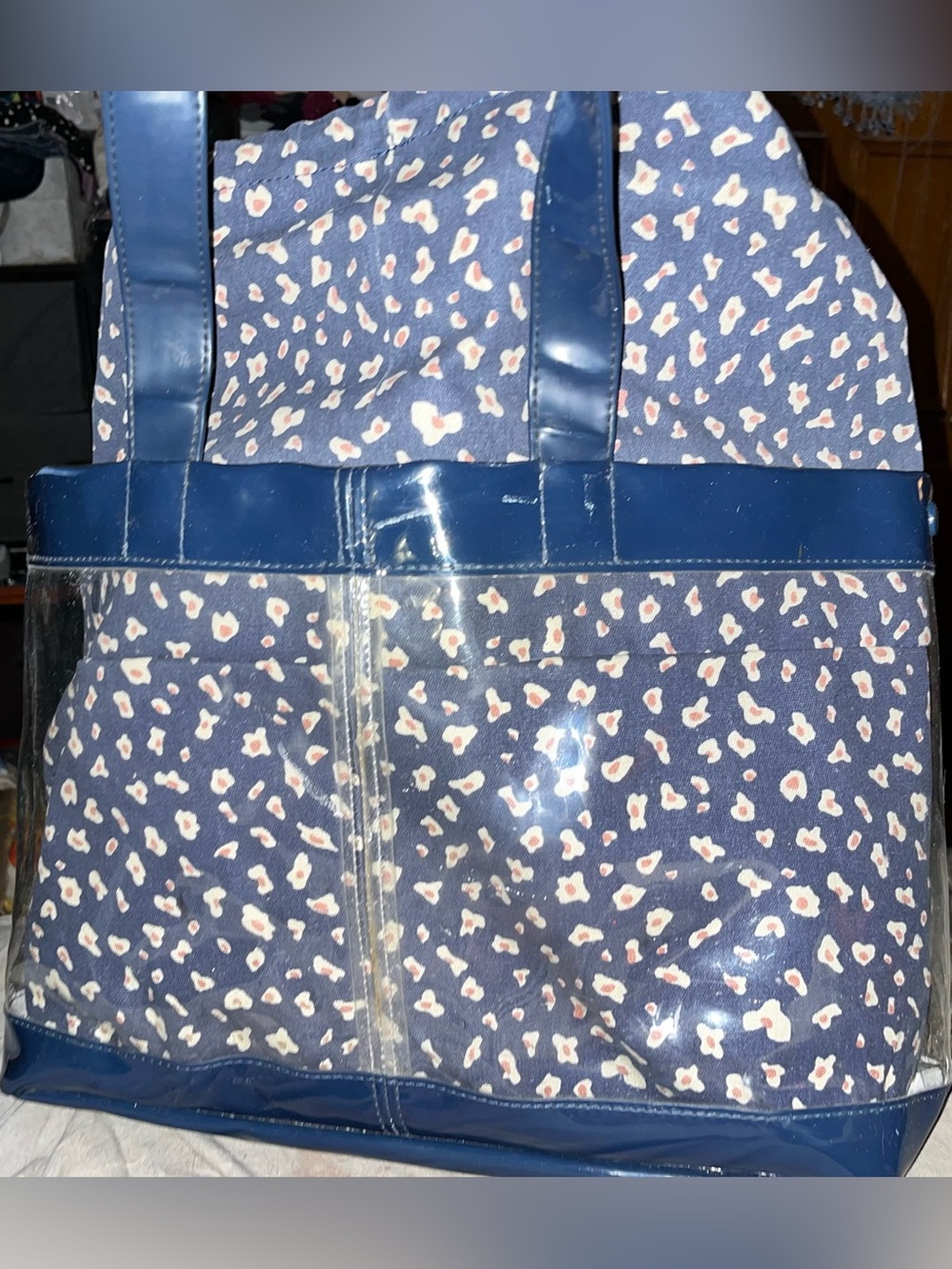 See By Chloe Navy Patent Trim PVC Tote with Removable Inner Drawstring Liner - Picture 4 of 10